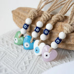 🧿 Evil Eye Glass Wall Hanging with Braided Rope – Handmade Mediterranean Charm