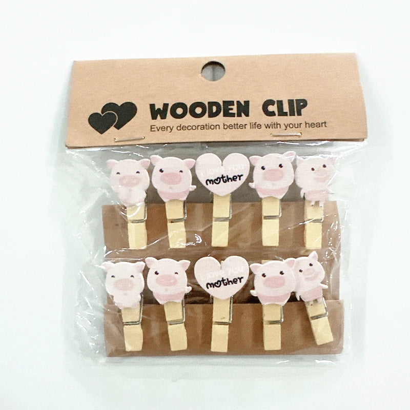 Whimsical Wooden Photo Clips (Set of 10)