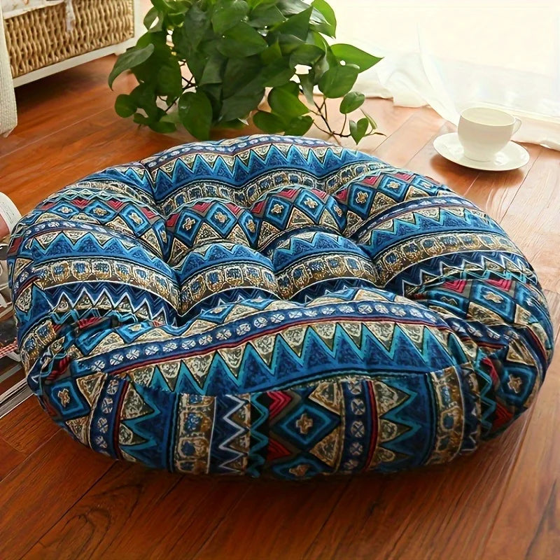 🧘 Round Cotton Floor Cushion Pillow – Thickened Tatami Yoga Mat & Meditation Seat – Machine Washable Geometric Patchwork Cushion