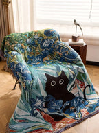 Cat Woven Throw Blanket – Jacquard Tapestry Sofa Cover for Cozy Home & Picnic Use
