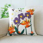 Embroidered Flower Throw Pillow Cover – Plant Design Decorative Cushion for Sofa, Chair & Bed