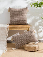 Braided plaid bohemian-style throw pillow and lumbar pillow covers for living rooms, bedrooms and cars.