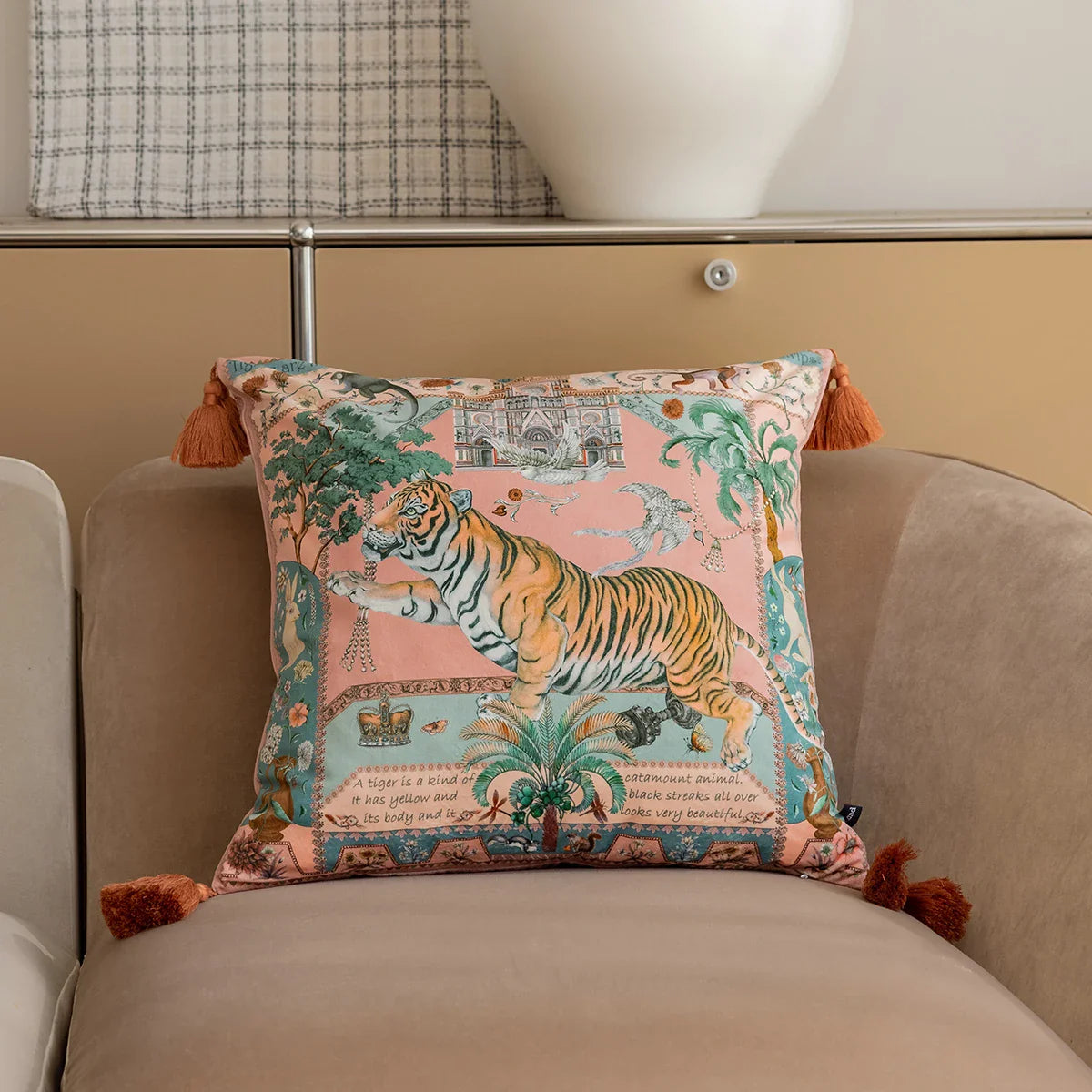Vintage Velvet Animal Print Pillow Cover – Double-Sided Decorative Cushion for Boho & Eclectic Homes