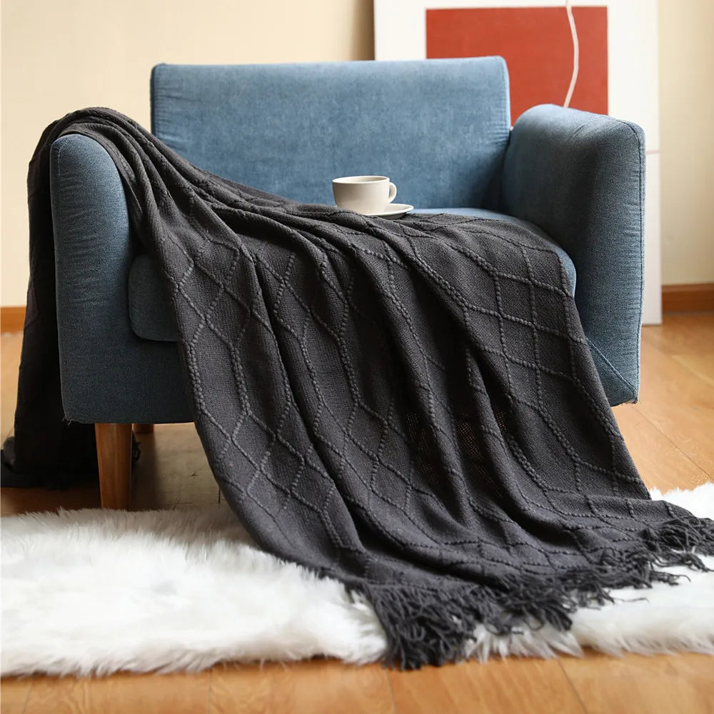Soft Knit Fringe Throw Blanket