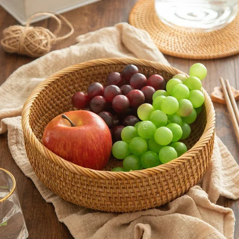 Handwoven Rectangular Rattan Basket – Boho Wicker Storage Bin for Fruit, Snacks, Tea, Bread, or Home Organization