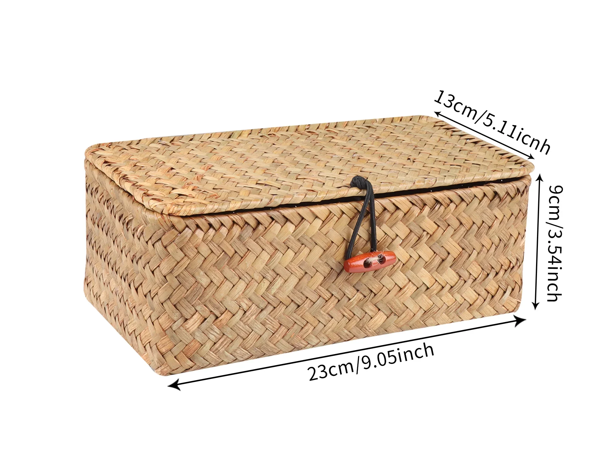 Handmade Seagrass Rattan Storage Box with Lid – Rectangular Woven Organizer Basket for Makeup, Office & Home Decor