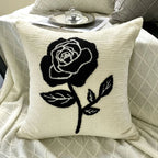 Black Rose Embroidered Cushion Cover – Nordic Chenille Pillowcase for Elegant Living Room Decor