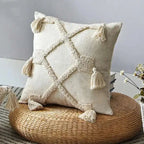 Boho Neutral Tufted & Tasseled Throw Pillow Case
