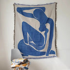 Blue Leaf Embroidered Throw Blanket
