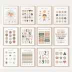 Alphabet & Number Educational Canvas Prints – Boho Nursery Wall Art