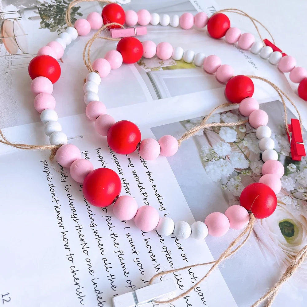 Boho Wall Hanging Photo Display with Wooden Beads & Clips
