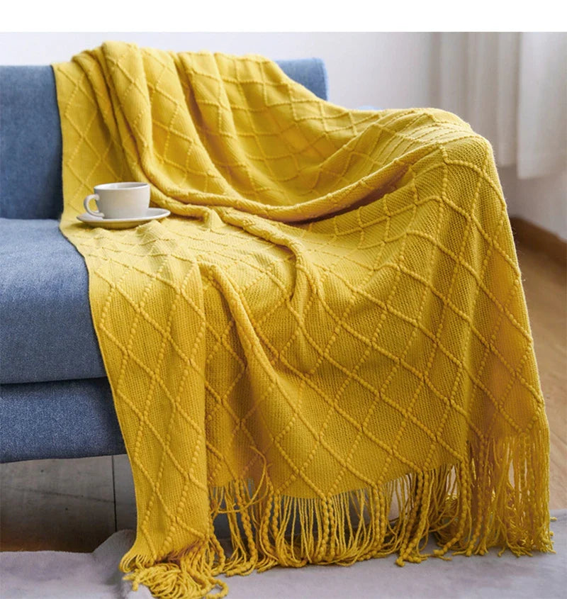 Soft Knit Fringe Throw Blanket