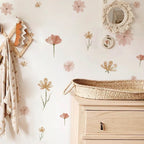 Boho Floral Leaf Wall Stickers – Removable 3D Vinyl Decals for Kids' Nursery & Home Decor - Neutral Flowers
