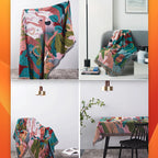 Forest Dancer Throw Blanket – Jungle Leaves Sofa Cover with Tassels
