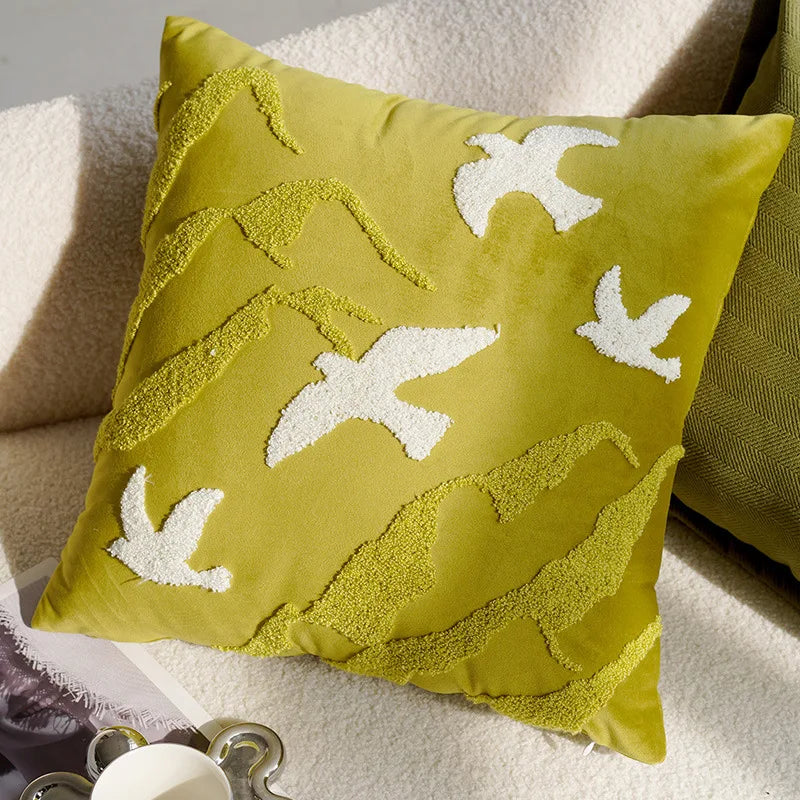 Green Embroidered Throw Pillow Cover – Boho Cushion Case for Sofa, Bed or Chair | Decorative Home Accent & Housewarming Gift