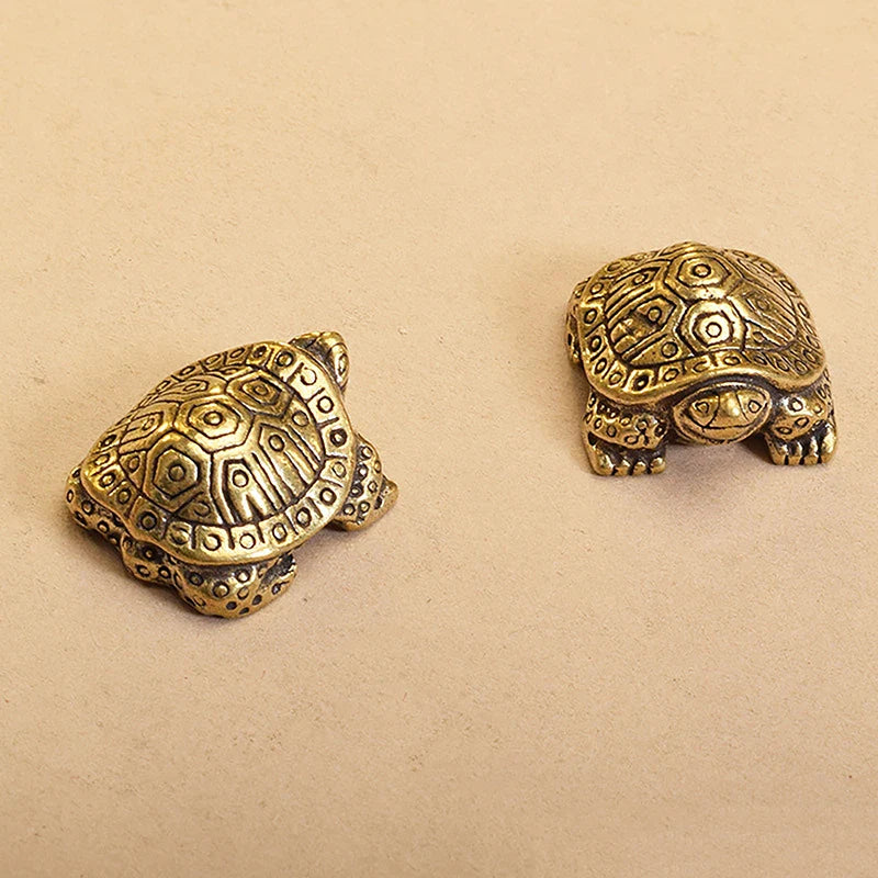 1Pc Antique Looking Solid Brass Turtle Ornament Animal Sculpture Home Office Desk Decorative Home Decor Boho