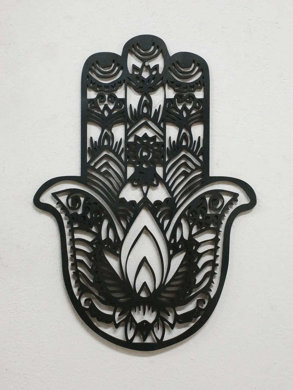 Wooden Gothic Hamsa Hand Wall Hanging – Evil Eye Ornament for Boho Home Decor, Dorm, or Table Display