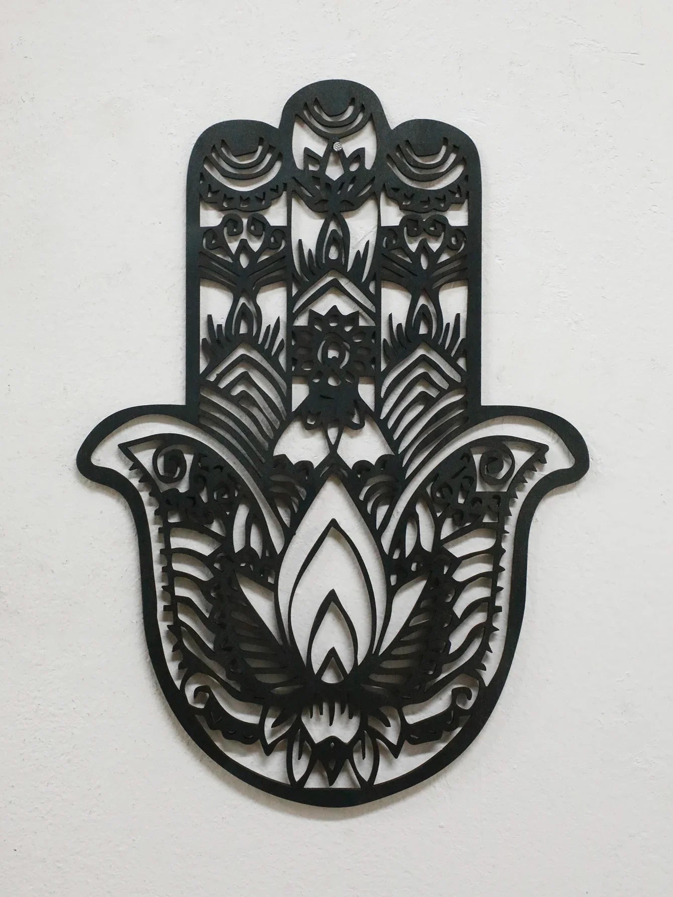 Wooden Gothic Hamsa Hand Wall Hanging – Evil Eye Ornament for Boho Home Decor, Dorm, or Table Display