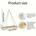 1Pc or 3Pcs Wooden Swing Hanging Hemp Rope Wall Shelf Mounted Floating Home Living Room Plant Flower Pot Tray Storage Garden Decoration Shelves Boho Home Decor Wall Art