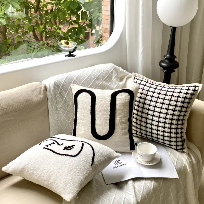 Black Rose Embroidered Cushion Cover – Nordic Chenille Pillowcase for Elegant Living Room Decor