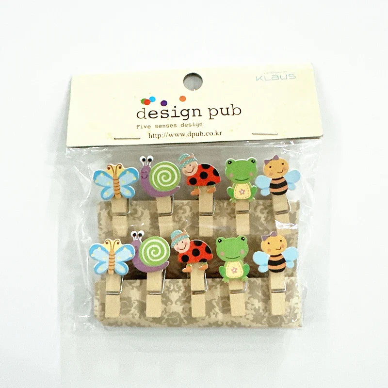 Whimsical Wooden Photo Clips (Set of 10)