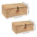 Handmade Seagrass Rattan Storage Box with Lid – Rectangular Woven Organizer Basket for Makeup, Office & Home Decor