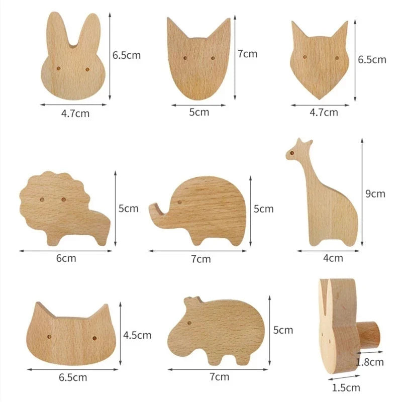 Cute Wooden Animal Wall Hook – Beech Wood Decorative Hanger for Kids Rooms, Entryways, Kitchens & More (1pc)