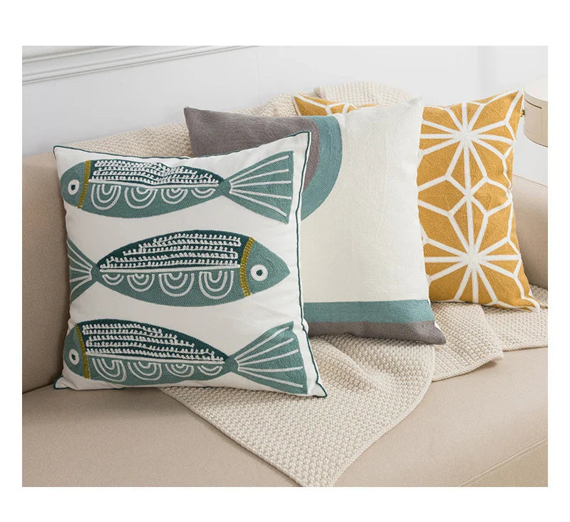 🌼 Cozy Embroidered Throw Pillow Cover – Nordic-Inspired Boho Home Decor Accent