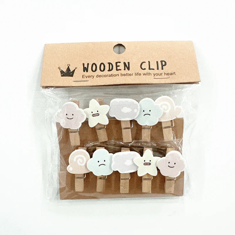 Whimsical Wooden Photo Clips (Set of 10)