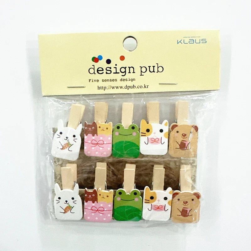 Whimsical Wooden Photo Clips (Set of 10)