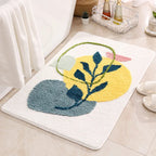 Boho Plant Art Non-Slip Bath Mat – Soft & Absorbent Bathroom Rug with Abstract Leaves