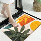 Boho Plant Art Non-Slip Bath Mat – Soft & Absorbent Bathroom Rug with Abstract Leaves