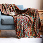 Boho Woven Throw Blanket – Zigzag Stripes with Tassels, Soft & Lightweight Decorative Blanket