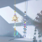 Metal Lotus & Crystal Boho Suncatcher – Handmade Sunlight Charm for Home & Garden