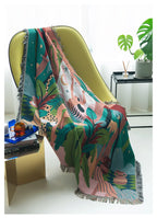 Forest Dancer Throw Blanket – Jungle Leaves Sofa Cover with Tassels