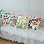 Embroidered Flower Throw Pillow Cover – Plant Design Decorative Cushion for Sofa, Chair & Bed
