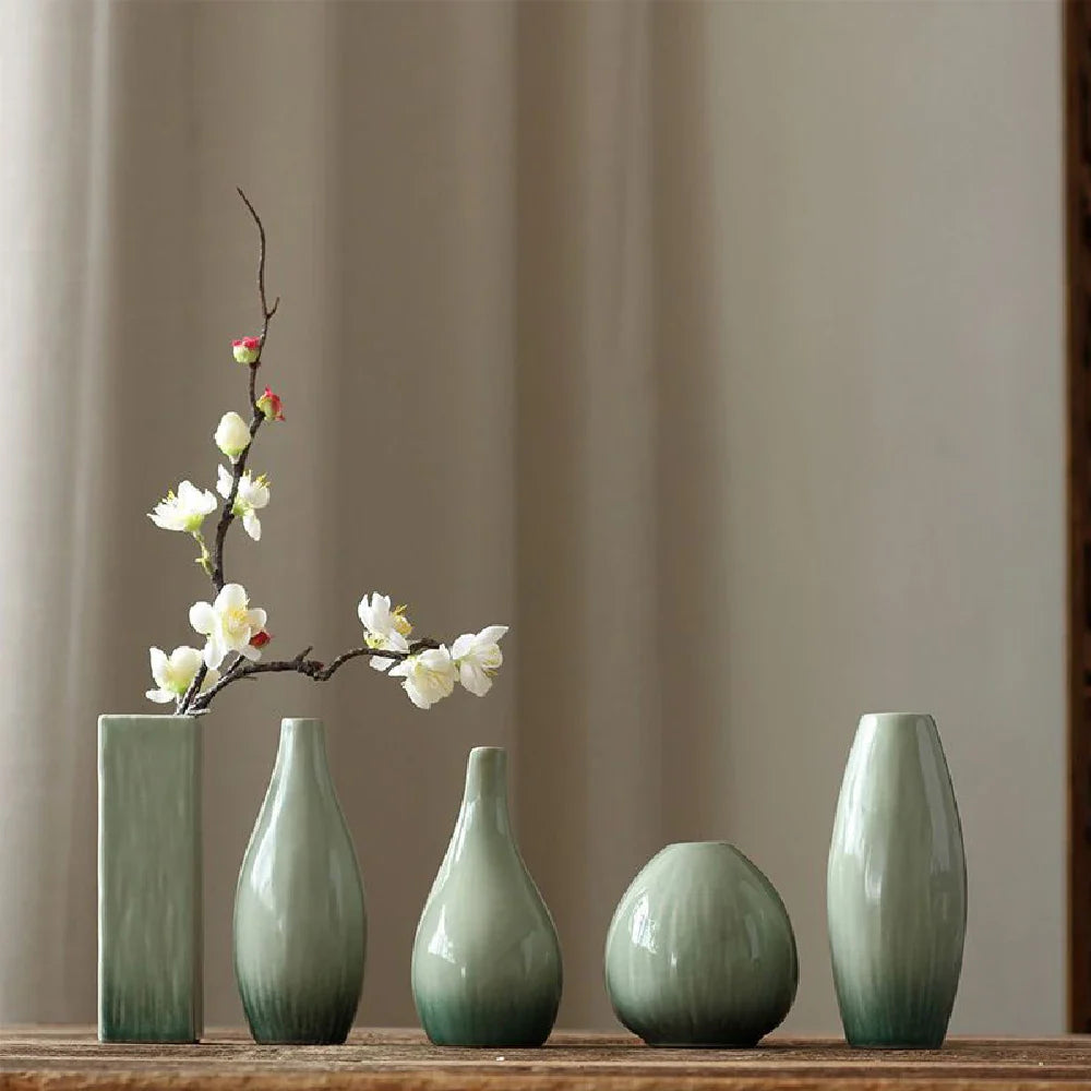 simple ceramic vase teal decoration, living room home dining table decor, hydroponic plant small vase boho home decor