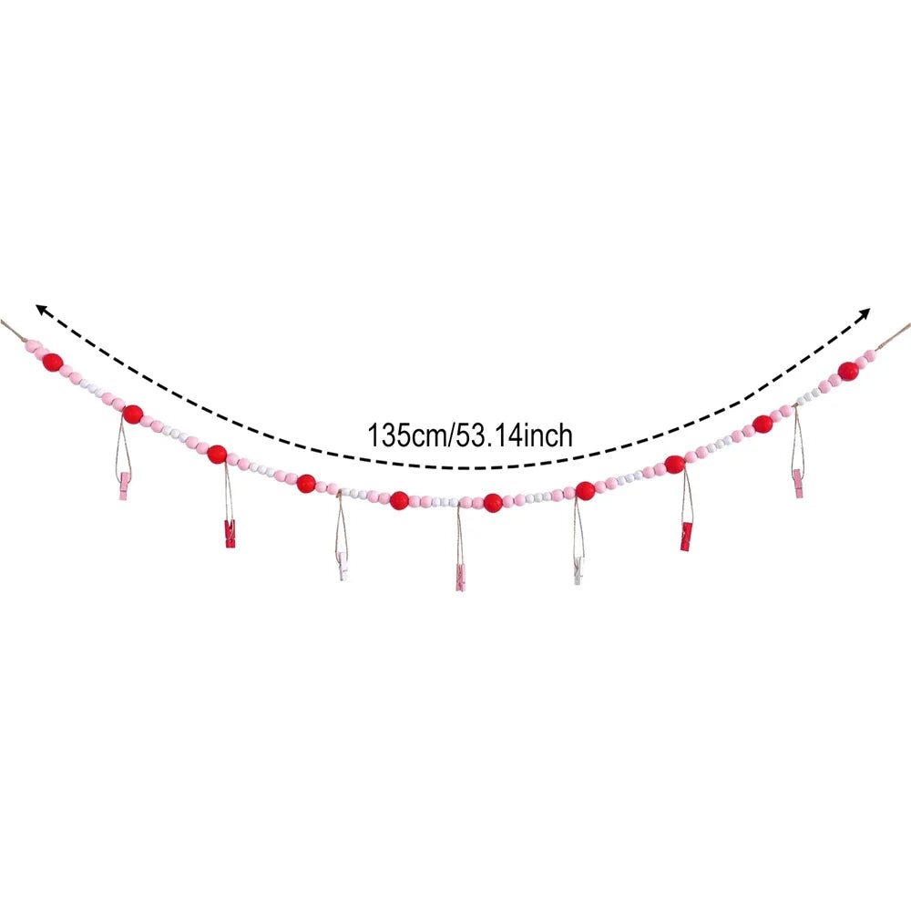 Boho Wall Hanging Photo Display with Wooden Beads & Clips