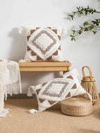Geometric Tufted Pillow Cover With Tassels – Boho Home Decor Accent for Couch, Bed & Living Room