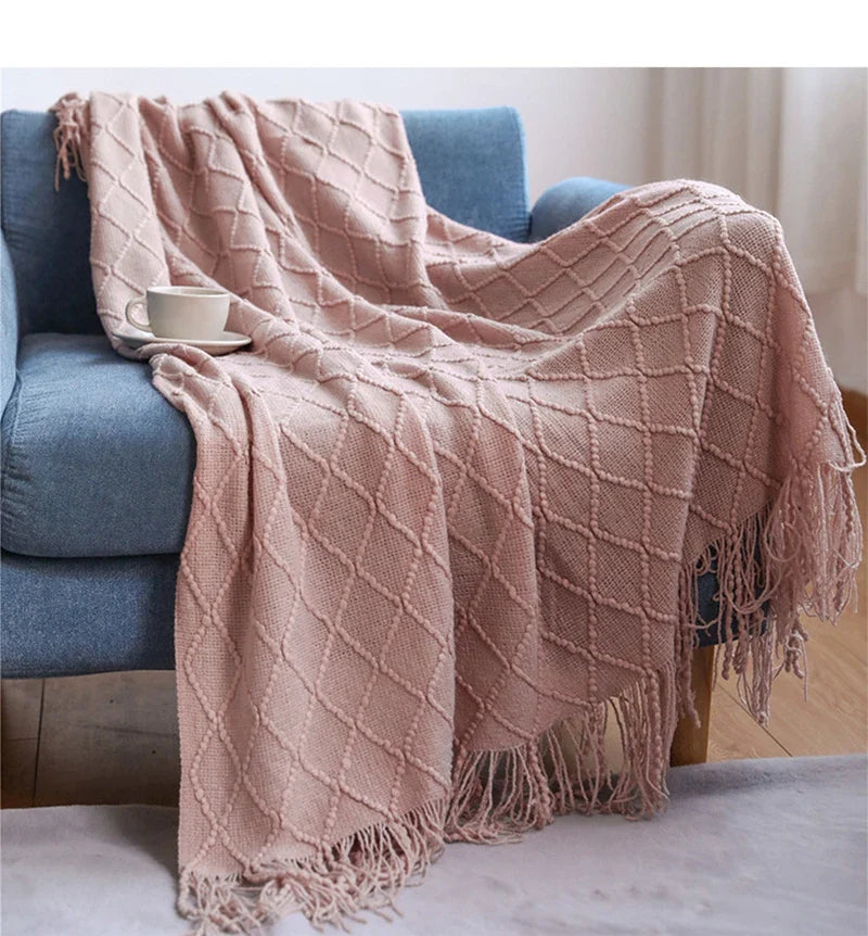 Soft Knit Fringe Throw Blanket