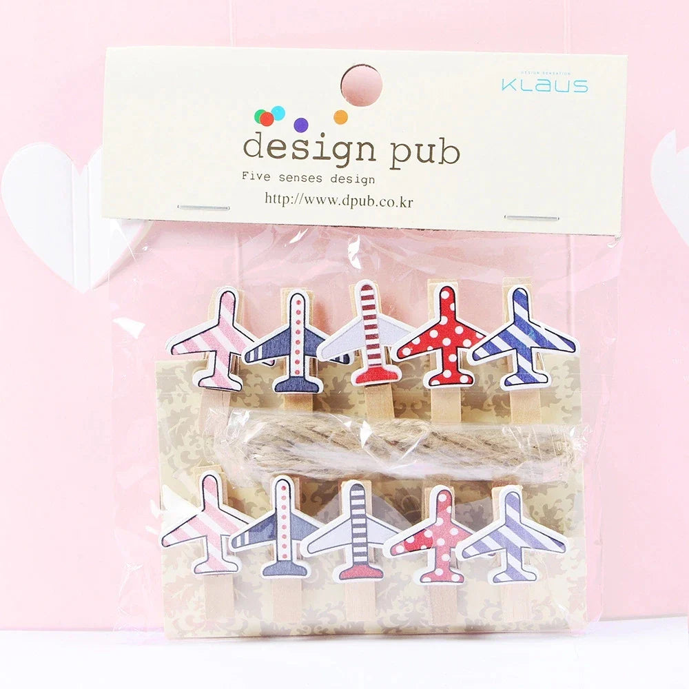 Whimsical Wooden Photo Clips (Set of 10)