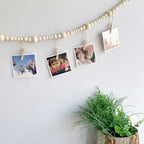 Boho Wall Hanging Photo Display with Wooden Beads & Clips