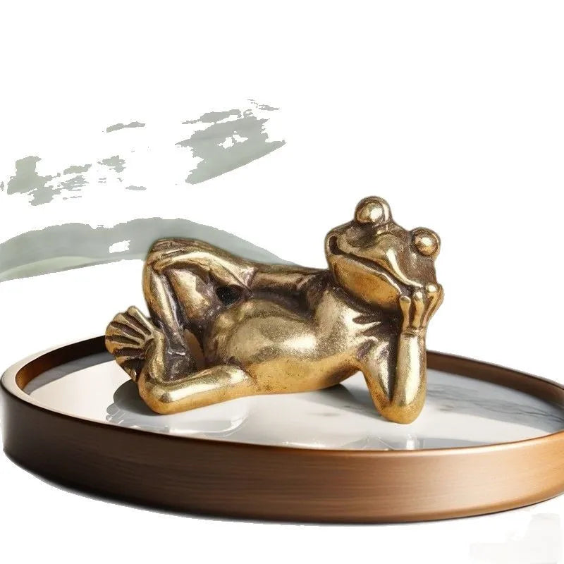 Mini Brass Sleeping Frog Figurine