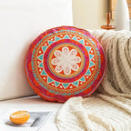 Boho Mandala Round Cushion Cover – Moroccan-Inspired Embroidered Throw Pillow Case for Boho Home Decor