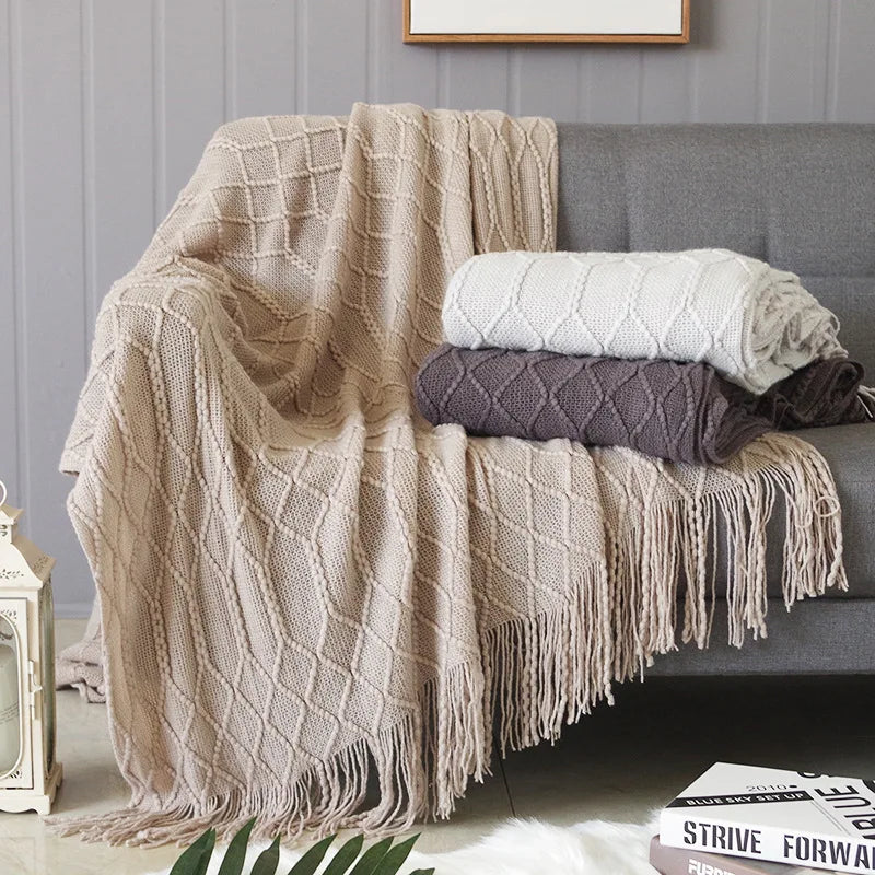 Soft Knit Fringe Throw Blanket
