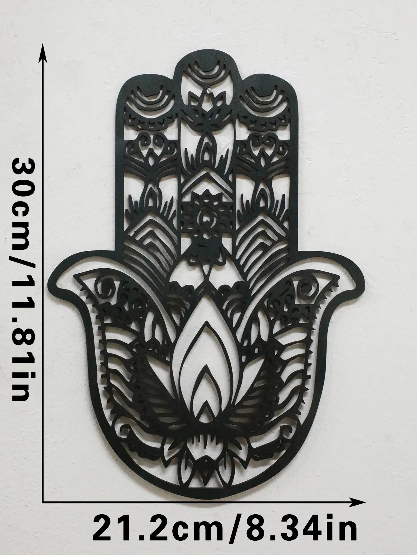 Wooden Gothic Hamsa Hand Wall Hanging – Evil Eye Ornament for Boho Home Decor, Dorm, or Table Display
