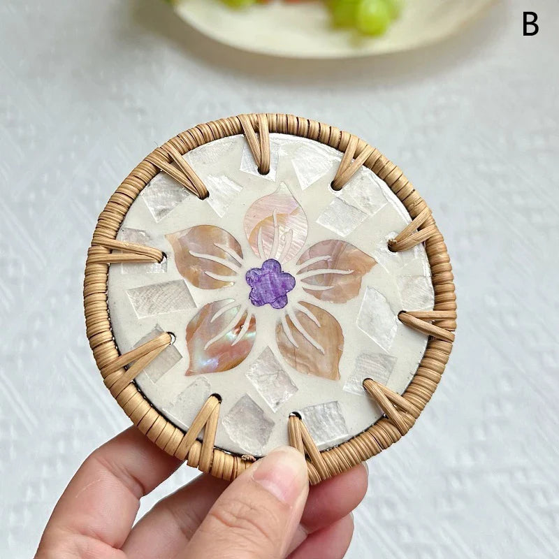 Boho Coastal Woven Shell Coaster
