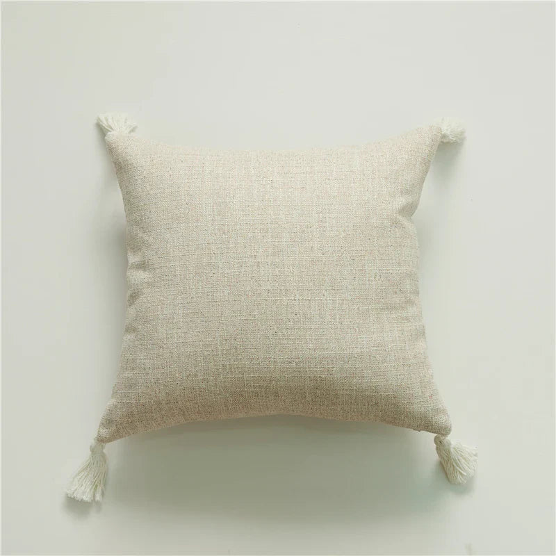 Linen Feel Tassel Pillow Cover – Cushion Cover for Sofa, Bed & Chair | Summer Boho Home Decor