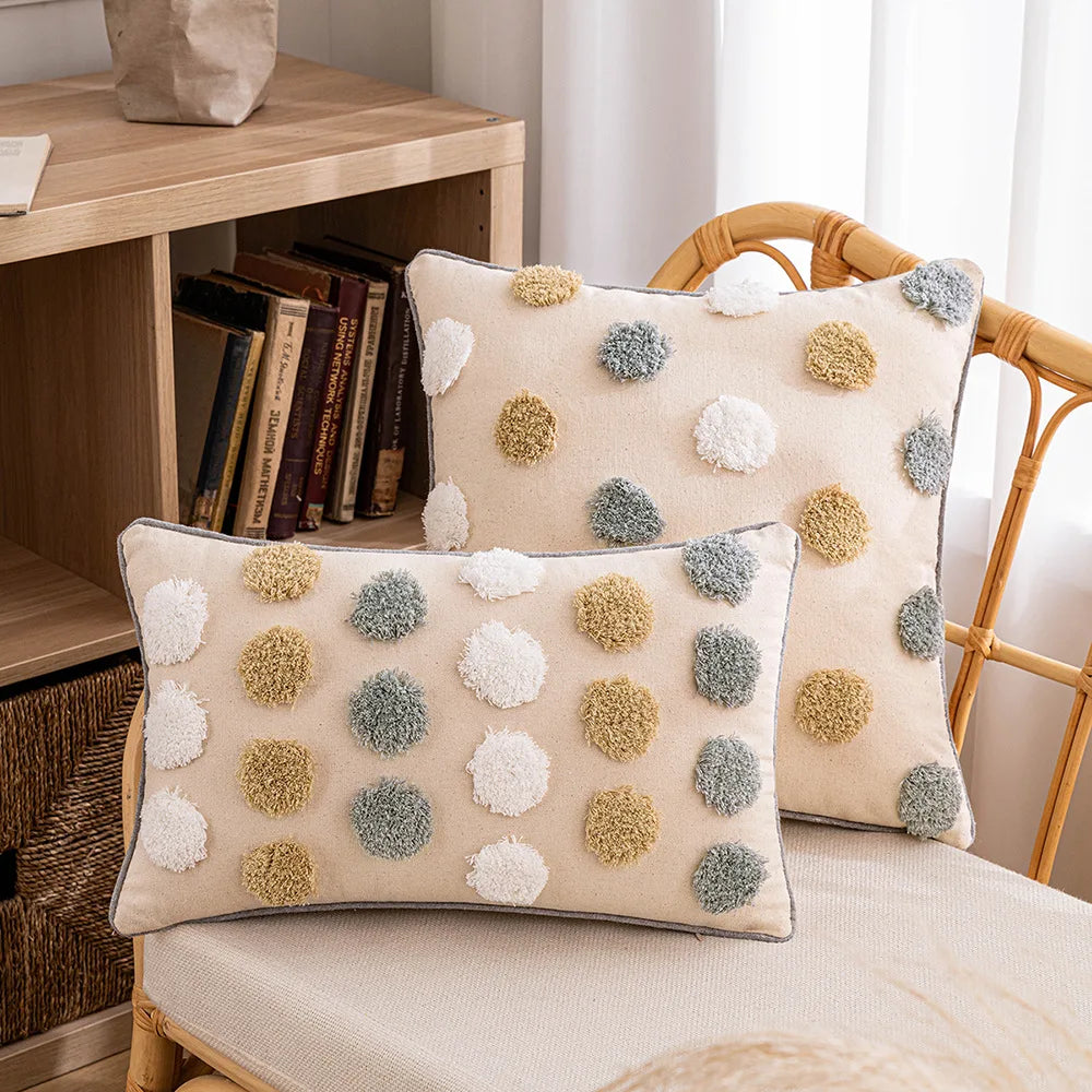 Tufted Bohemian Throw Pillow Cover – Geometric Embroidered Cushion with Tassels
