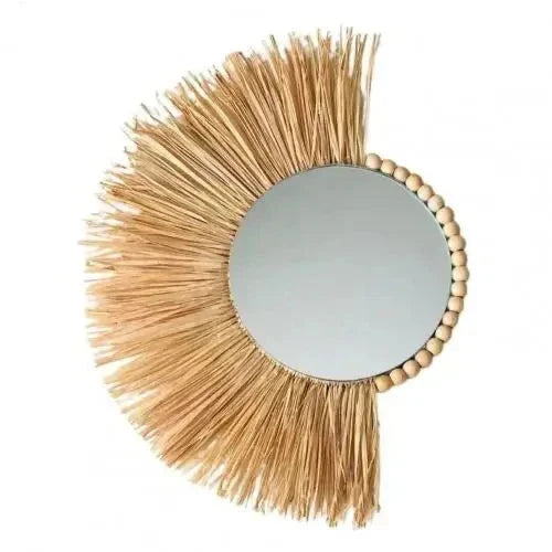 Boho Macrame Wall Art – Woven Straw & Cotton Rope Round Mirror, Clock & Wall Art| Nordic Wedding Decor & Boho Home Accent
